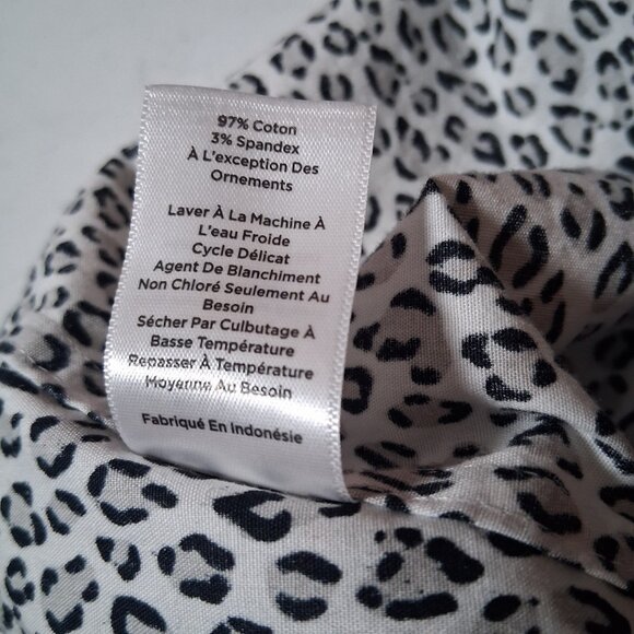 Talbots Blouse Women 14 Gray Black Leopard Print Long Sleeve Cat Animal Button - Picture 8 of 12
